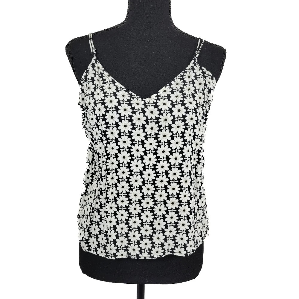 🔥 (5for$35) LEVI'S Daisy Floral Tank V Neck Keyhole back detail size Medium